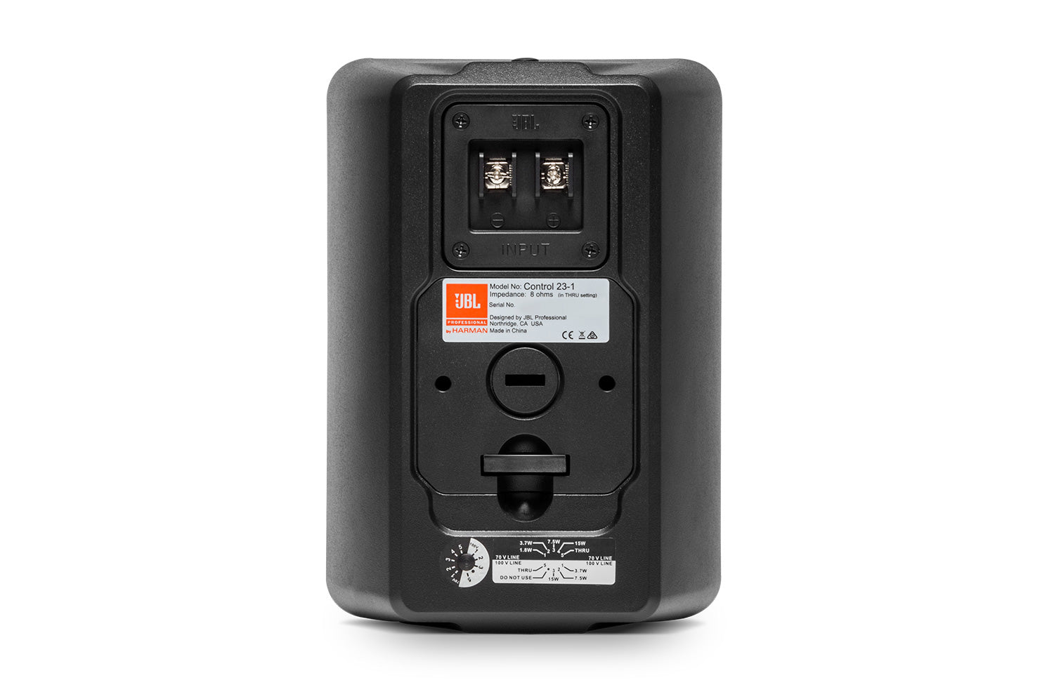 JBL Control 23-1 Altavoz de gabinete para exterior/interior 50W/100WPico 8Ω línea 70/100V Taps 15/7,5/3,7/1,8W  Protección IP44 Color Negro, Caja C/2 Piezas