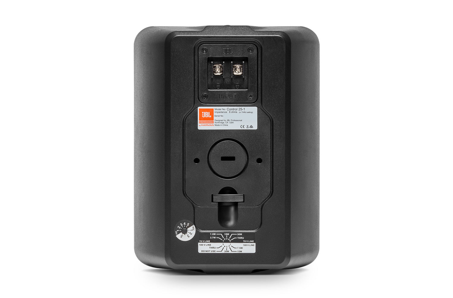 JBL Control 25-1 Altavoz de gabinete para exterior/interior 100W 8Ω, 30W línea 70/100V Taps 30/15/7,5/3,7W  Protección IP44 Color Negro 1 Par