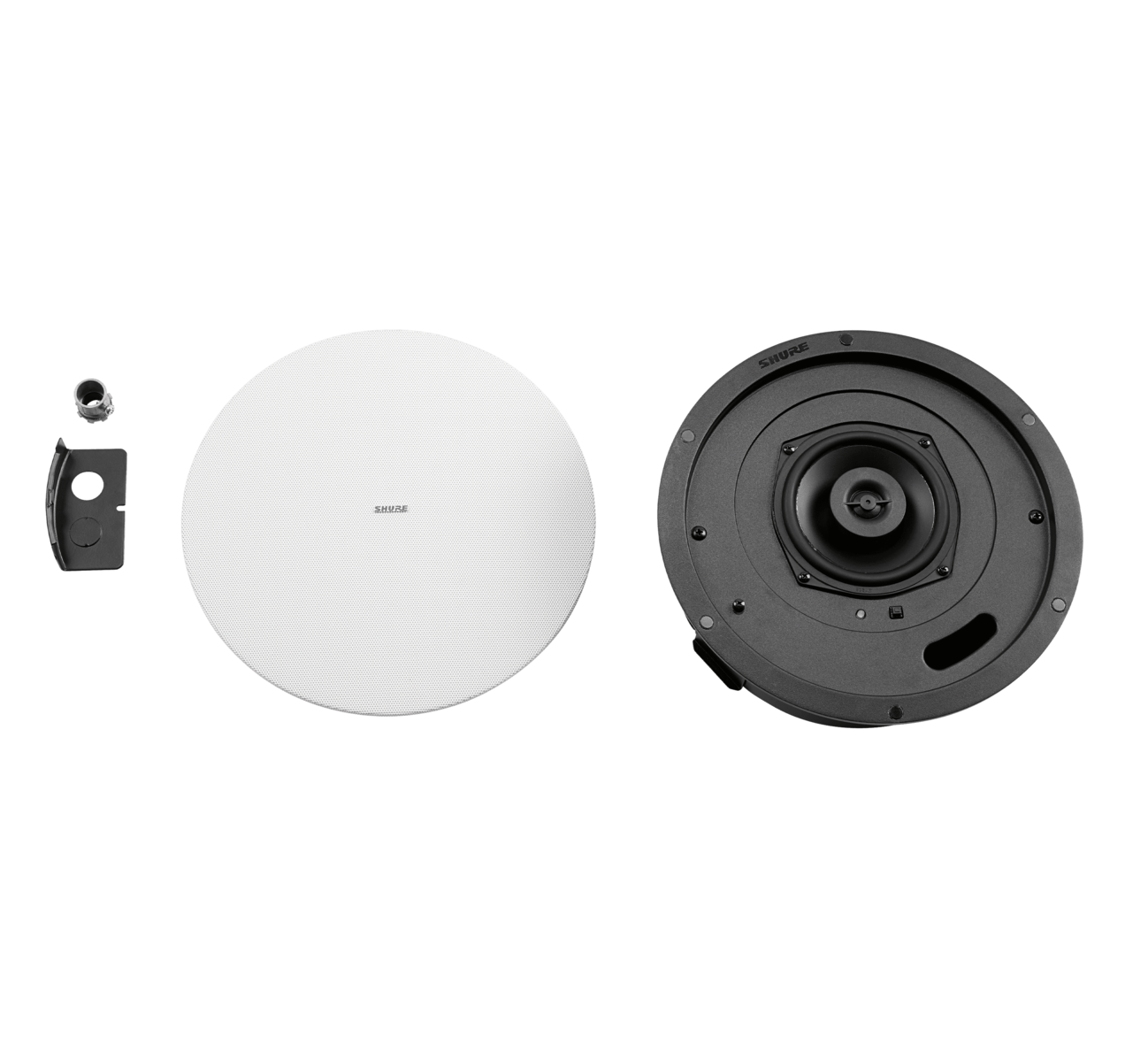 SHURE MXN5W-C Altavoz en red activo PoE/PoE+ con DSP integrado, incluye soporte de plafón, No es necesario un amplificador separado o un DSP externo.