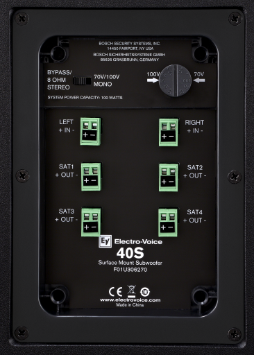 Subwoofer EVID-40S (negro), Woofer de 8 ohms Respuesta de graves extendida, Selector de easy-tap (entradas de 4/8 ohmios, 100 W/70/100v)