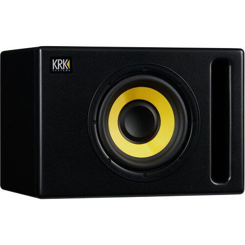 Subwoofer activo de estudio KRK S8.4 de 8 pulgadas en color negro.
