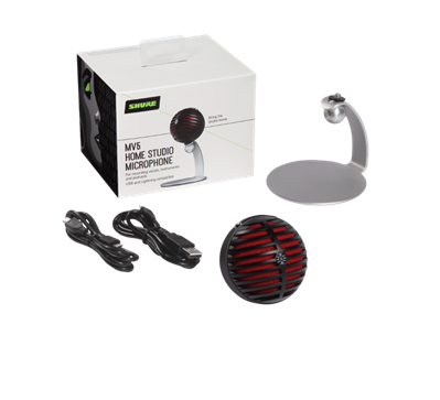 SHURE MV5/A-B-LTG Micrófono cardioide USB/Lightning para computadoras y dispositivos iOS Para podcasts, blogs, música (negro y rojo)