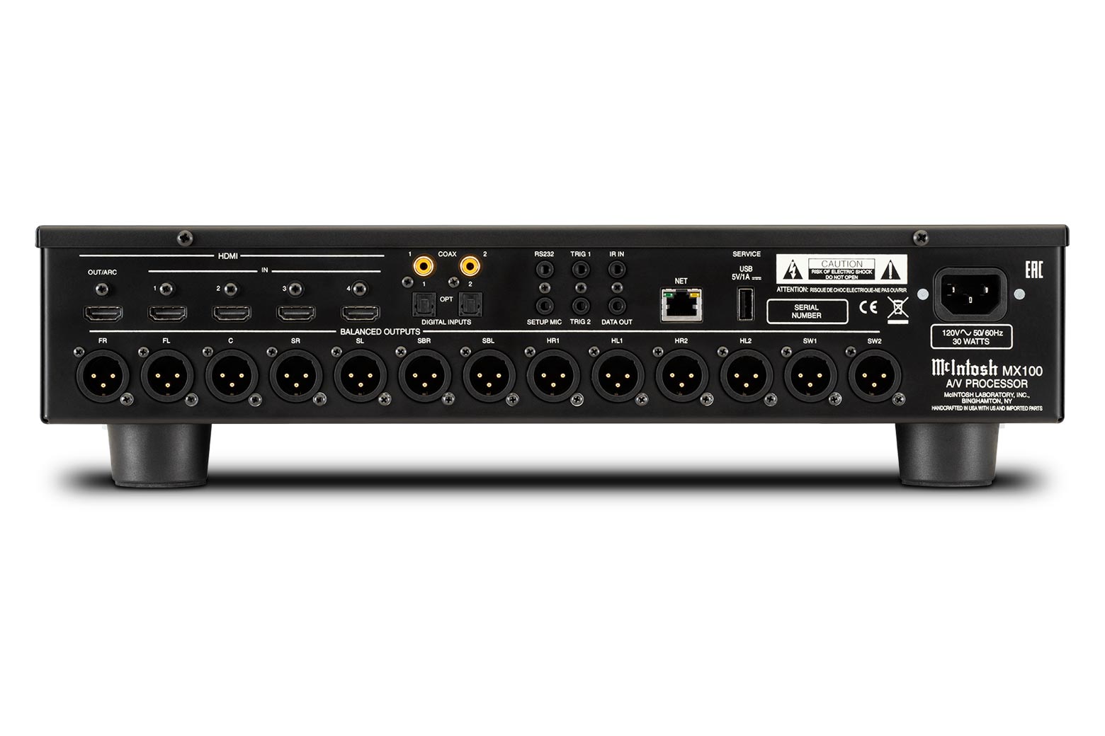 McIntosh MX100 Processor Receptor de audio y video 5 puertos HDMI 4K Dolby Visión; HDR10 11.2 Canales. eARC/ARC Dolby Atmos EDE:X Audyssey MultEQ XT32