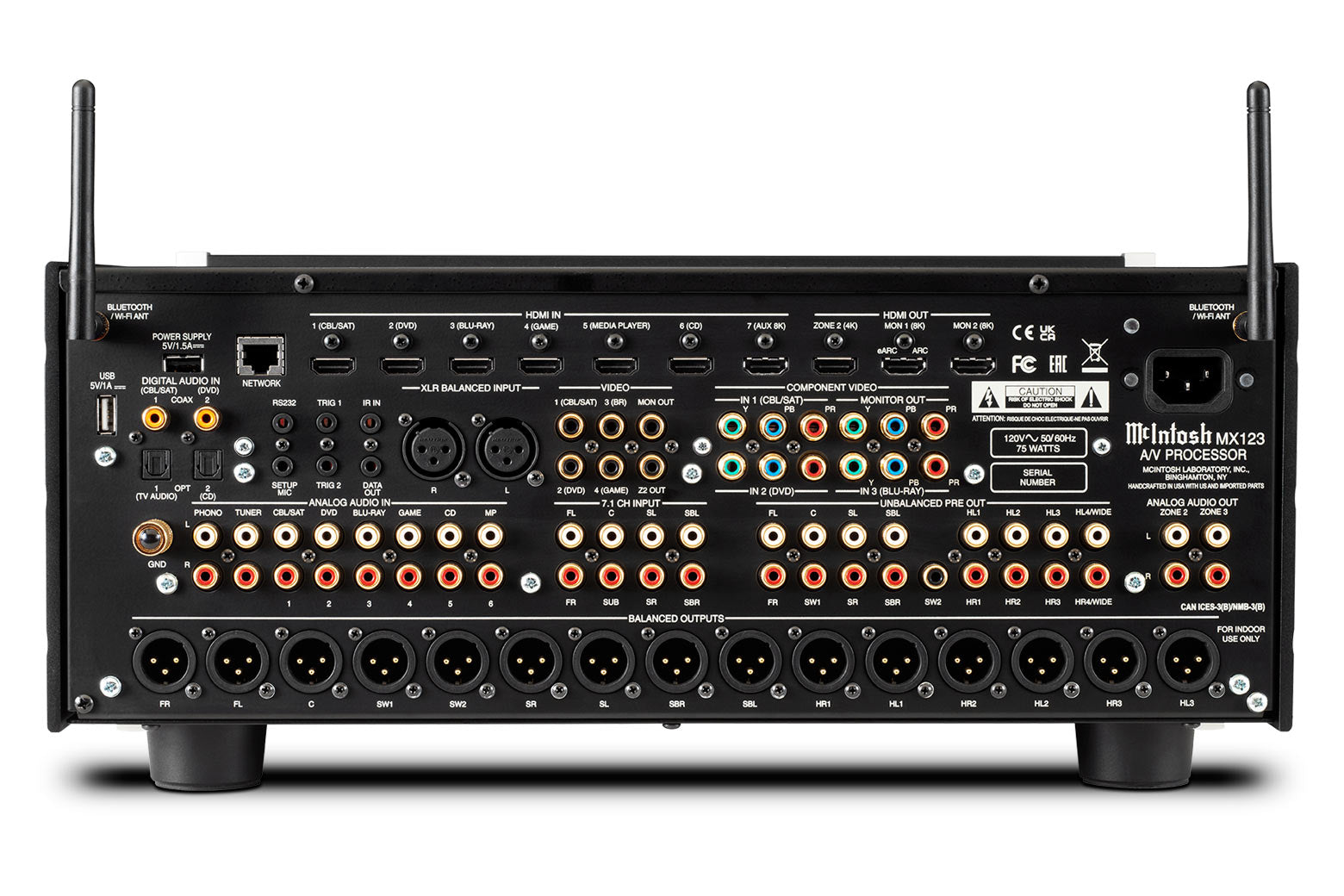 McIntosh MX123 Receptor de audio y video 10 entradas HDMI 4K y 8K, 2 salidas HDMI Dolby Atmos; EDT:X Pro; Auro-3D; IMAX. HDR. 13.2 Canales de audio