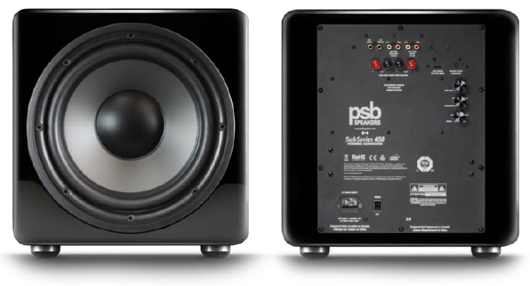 PSB Sub series 450 Subwoofer DSP de 12″para audiófilos, insignia de PSB, amplificador de clase D, 400W Continuos, 1000W Dinámicos.