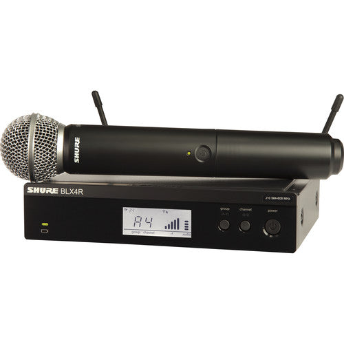 SHURE BLX24R/SM58 Sistema Inalámbrico con micrófono de mano, cardioide SM58, Para presentadores y artistas, escaneó automático. J11: 596 a 616 MHz
