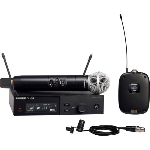 SHURE SLXD124/85 Combo inalámbrico incluye: Micrófono lavalier WL185, bodypack , Micrófono mano SM58, Receptor de montaje en rack G58: 470 a 514 MHz