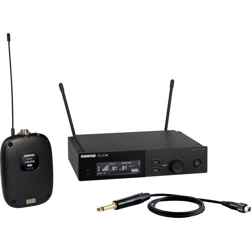 SHURE SLXD14 Sistema de micrófonia inalambrico digital, para instrumento bajo y guitarra, receptor de montaje en rack SLXD (G58: 470 a 514 MHz)