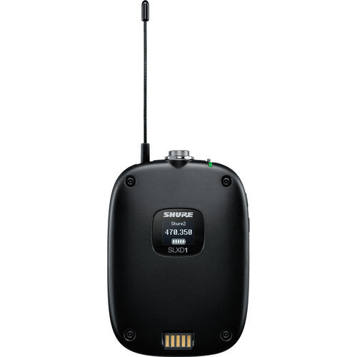 SLXD1 Transmisor bodypack inalámbrico digital. Para receptores SLXD, Úselo con micrófono o instrumento de lavalier/auriculares Conector TA4M