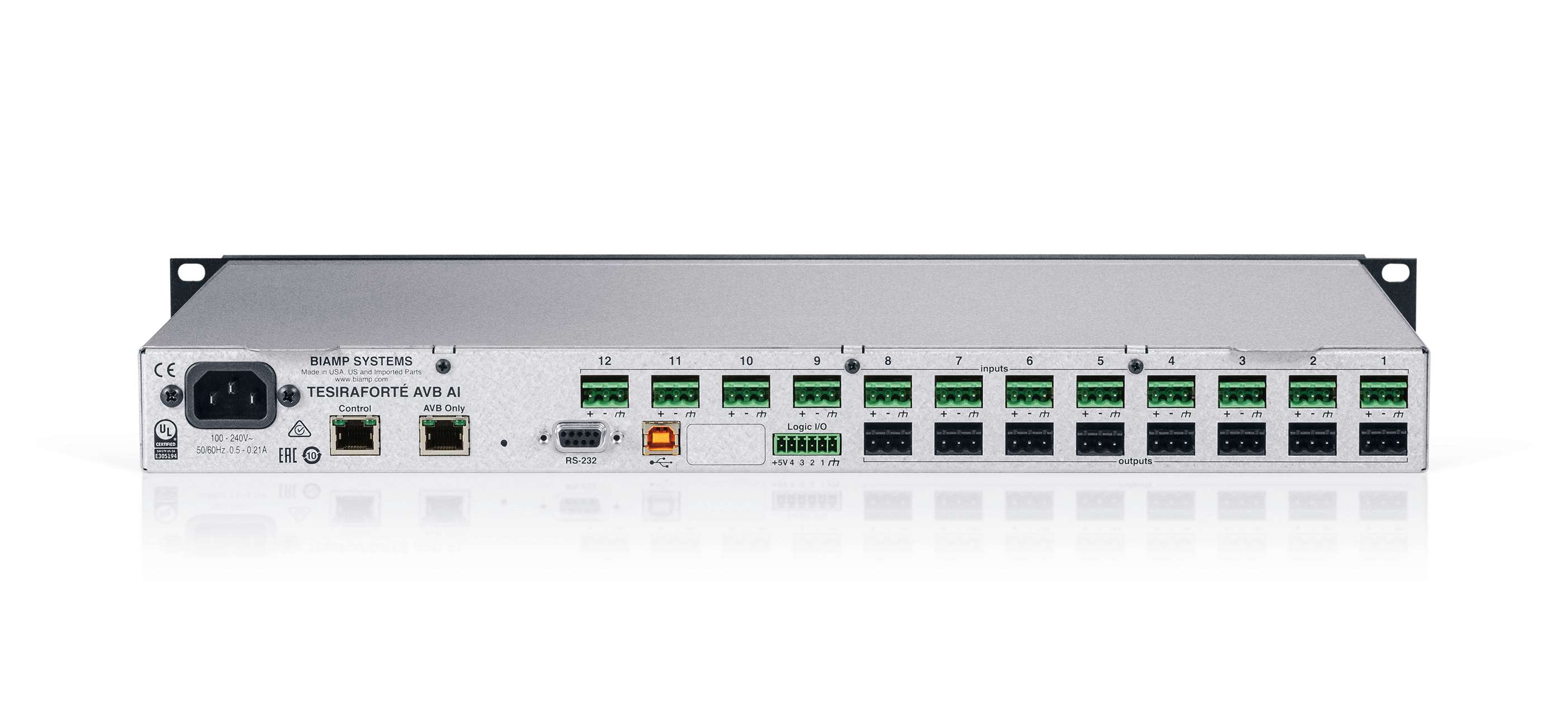 BIAMP TesiraFORTE AVB AI Procesador de audio 12 entradas 8 salidas análogas, (AEC) 8 canales de audio USB, 4 conexiones GPIO, 128 x 128 canales AVB