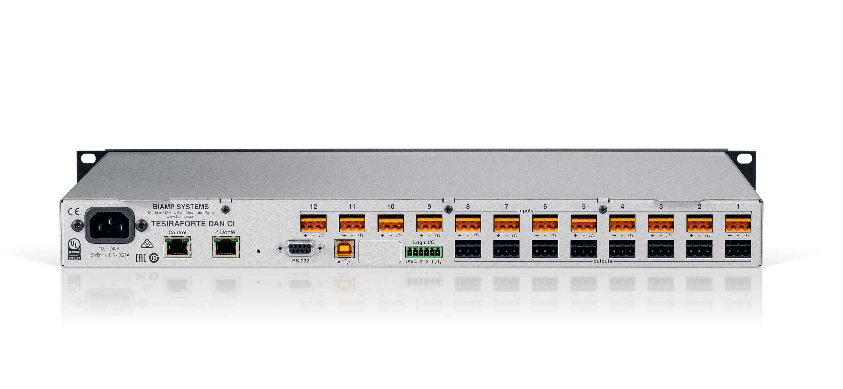 BIAMP TesiraFORTE DAN CI Procesador de audio 12 entradas 8 salidas análogas, (AEC) 8 canales de audio USB, 4 conexiones GPIO, 32 x 32 canales Dante
