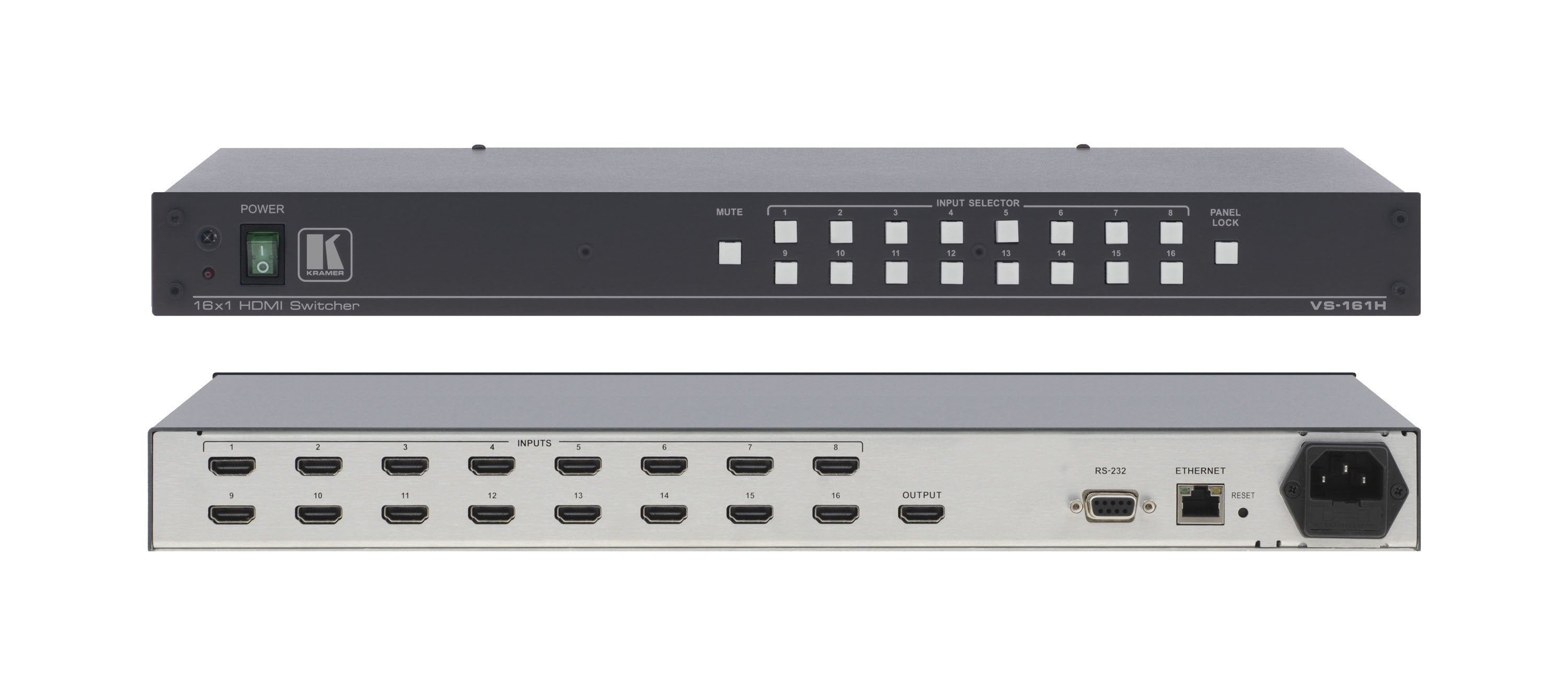Kramer VS-161H Switcher Selector de HDMI 16X1 Máx. Tasa de Datos — 4.95Gbps (1.65Gbps por canal gráfico) Cumple HDCP, Control RS232, Ethernet e IR
