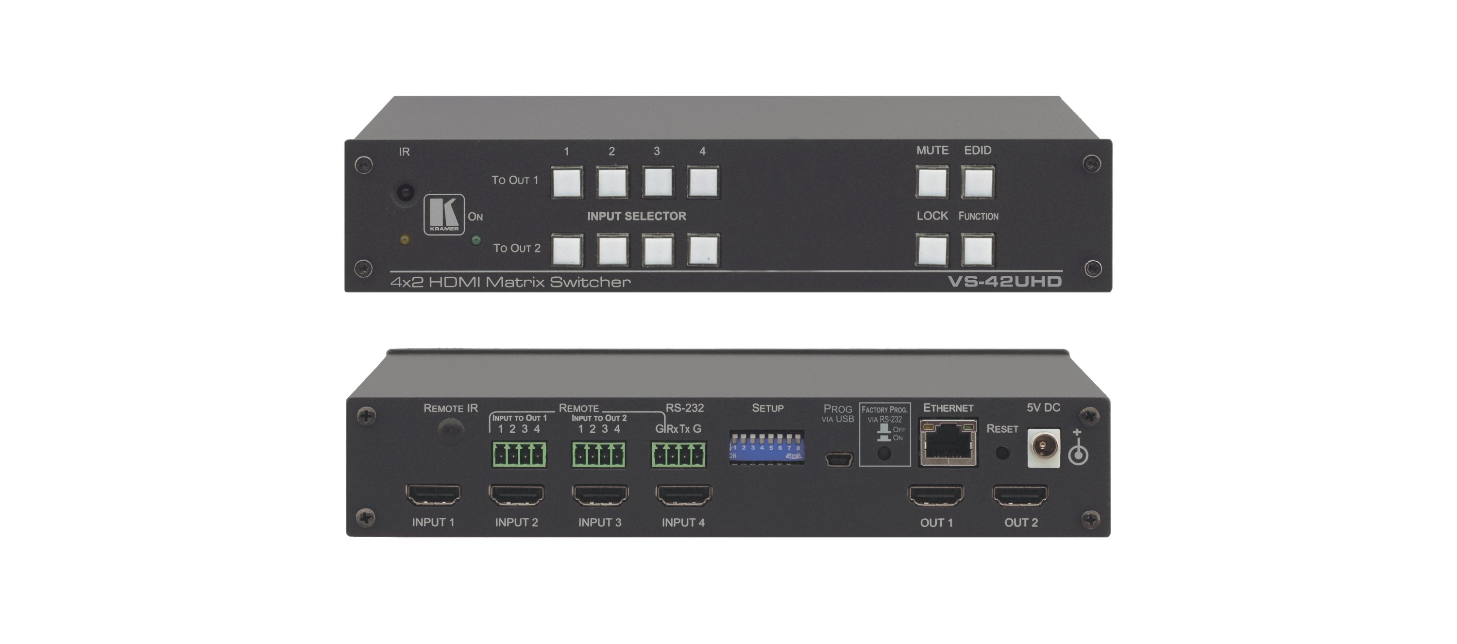 Kramer VS-42UHD Switcher matricial automática de HDMI 4X2 4K Compatible con HDCP 1.4 Conmutación automática (última conexión/prioridad)