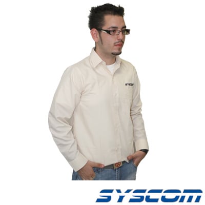 Camisa manga larga beige, logo SmartHouse (Medalla).