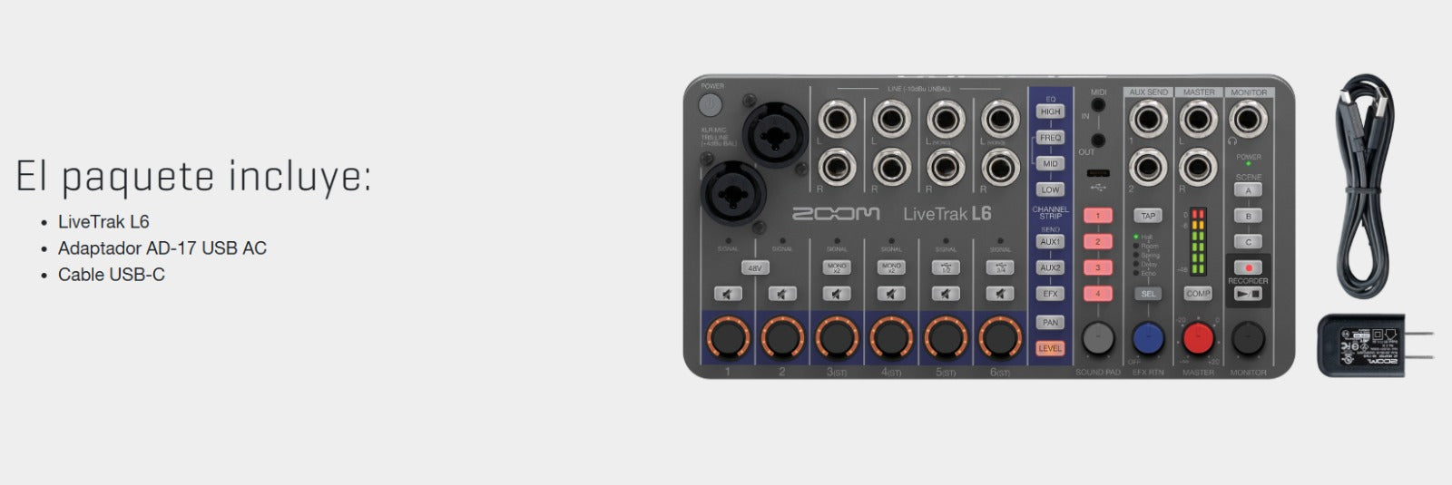 ZOOM ZL6 Mezclador Digital de 10 Canales y Grabadora Multipista 32-bit Float | Interfaz de Audio USB 12 Entradas/4 Salidas, MIDI y Efectos Integrados | Consola Compacta para Podcast, Música y Eurorack | Grabación 12 Pistas en Micro SD y Alimentación USB