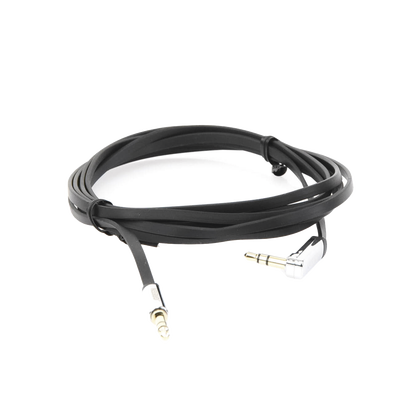 Cable Auxiliar Plano 2 Metros / Conector 3.5mm a 3.5mm / Macho-Macho / Recto a Angulo / Ángulo de 90° en una de sus Puntas / Color Negro