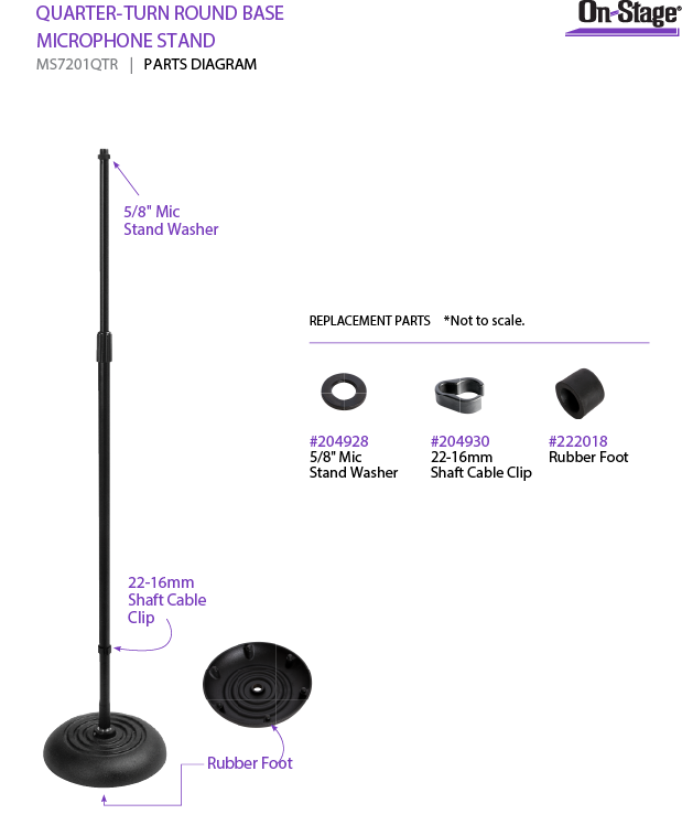 ON STAGE MS7201QTR Pedestal de micrófono de base redonda de un cuarto de vuelta, Ajustes de altura de 34 a 60" (86.36 a 162.4 cm)