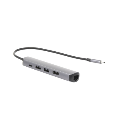 HUB USB-C (Docking Station) 5 en 1 | Ultra Delgado | 2 USB-A 3.1 a (5 Gbps) | HDMI 4K@60Hz | RJ45 (Gigabit Ethernet) | USB-C PD Carga Rápida 100W | Soporta OTG | Chips Inteligentes | Pequeño y Ligero | Caja de Aluminio.