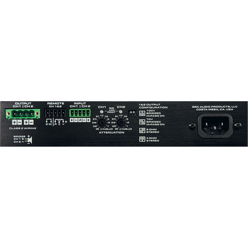 QSC SPA2-60 Amplificador de potencia de 2 canales (60W), Topología de clase D, 4 y 8 Ohmios + 70/100V