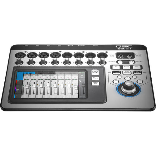 QSC TouchMix-8 Mezclador digital compacto con pantalla táctil, 14 Entradas totales, 6 Salidas, Control inalámbrico mediante aplicación para iPad, Procesamiento DSP, Grabación multipista, Adaptador USB Wi-Fi incluido