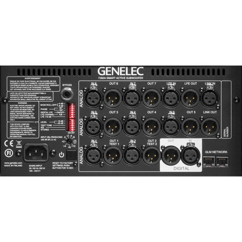 GENELEC 7360A SAM Subwoofer de Estudio Activo,10" Activo de Estudio Profesional con Bass Management 7.1 y DSP | Monitorización Activa Inteligente GLM™ para Corrección de Sala y Graves de 19Hz. ofrece una conectividad híbrida (analógica y digital)