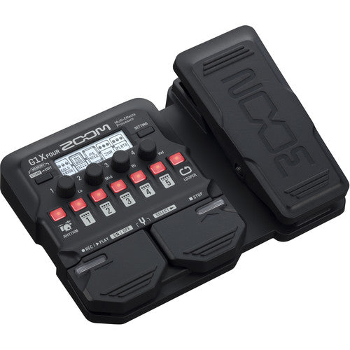 ZOOM G1X FOUR Pedales multi efectos de guitarra con pedal de expresión integrado, Más de 70 efectos de guitarra y 13 modelos de amplificadores, Entradas de instrumento de 1/4" y auxiliares de 3,5 mm, 68 patrones rítmicos incorporados