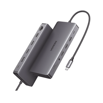 HUB USB-C (Docking Revodok Pro 313) 13 en 1 | 2 HDMI 4K@60Hz | 1 DP 4K@60Hz | USB-C 3.2 (10Gbps) | 2 USB-A 3.2 (10Gbps) | 2 USB-A 3.0 (5Gbps) | USB-C PD Carga 100W | RJ45 (Gigabit Ethernet) | SD + Micro SD (TF) Simultáneo | Jack Audio 3.5mm.