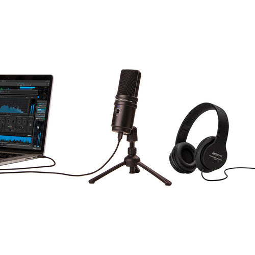 ZOOM ZUM-2 Podcast Mic Pack le ofrece todo lo que necesita para grabar y transmitir, Paquete de micrófono para podcast con micrófono ZUM-2, auriculares, soporte de escritorio, cable y protector contra viento