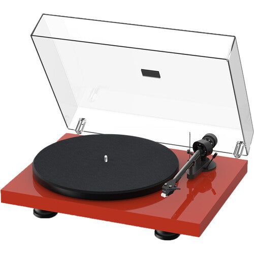 Pro-Ject DEBUT CARBON EVO RED Tornamesa de tres velocidades, Reproduce discos de 33 1/3 y 45 rpm, Bandeja de acero de 12" y 3,8 lb con amortiguación de TPE, Control de velocidad electrónico preciso y estable, Conectores RCA chapados en oro(rojo brillante)