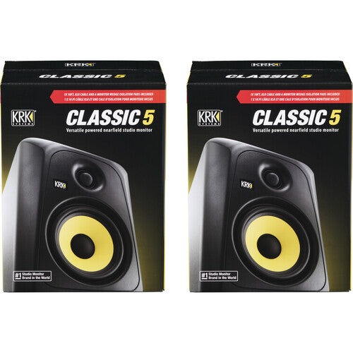 KRK ROKIT CLASSIC 5 PACK. JUEGO DE 2 Monitores de estudio activo de 2 vías de 5" Clase-D, potencia 55 W, Entradas combinadas TRS / XLR balanceadas, Color Negro, 2 piezas