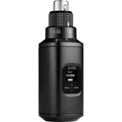 SHURE SLXD3 Transmisor digital XLR enchufable, Para micrófonos de mano y de cañón XLR, compatible con los receptores SLXD4, SLXD4D y SLXD5. Compacto y ligero,