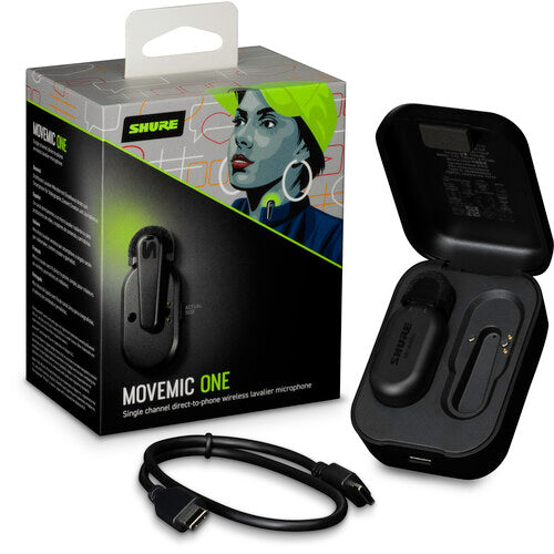 SHURE MoveMic One Sistema de micrófono de solapa inalámbrico monocanal para creadores de contenido, con clip para una persona, para dispositivos móviles