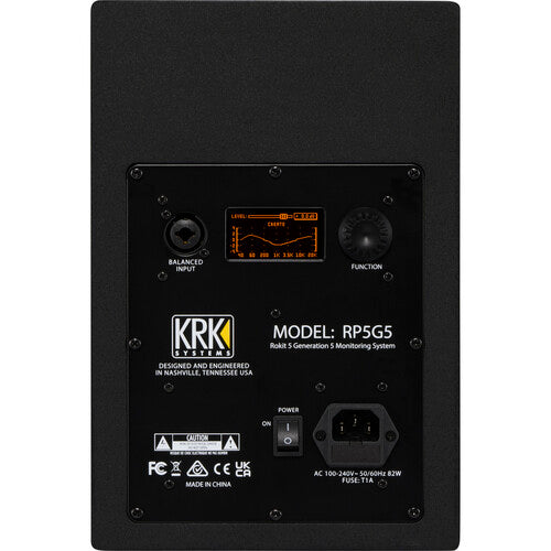 KRK ROKIT 5 G5 Monitor de estudio activo de 2 vías de 5" Clase-D, potencia 55 W, Entradas combinadas TRS / XLR balanceadas, Color Negro, 1 pieza