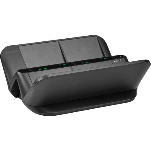 SHURE MXWNDX4G Estación de carga en red de 4 bahías para transmisores de superficie y de cuello de ganso MXW neXt