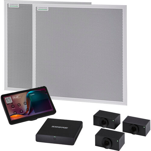 SHURE IMXRK80 IntelliMix Room Kit 80 System para Microsoft Teams Rooms, videoconferencia diseñado para salas grandes. Incluye 2 micrófonos y altavoz de techo MXA902, 3 cámaras Huddly L1, panel táctil de 11", CPU Windows 11 IoT y DSP IntelliMix RooM