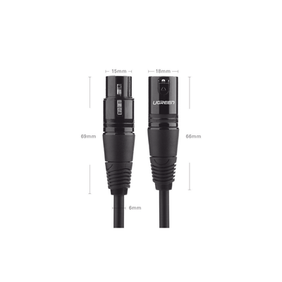 Cable para Micrófono XLR Tipo Canon Macho a Hembra / 10 Metros / Plug & Play / Antiinterferencias / Triple Blindaje / Alta Calidad / Color Negro