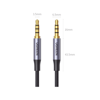 Cable Auxiliar de 3.5mm / Cable Audio Estéreo / Núcleo de Alambre de Cobre Esmaltado / Carcasa de Aluminio Azul + Nylon Trenzado /  Soporta Micrófono / 2 Metros