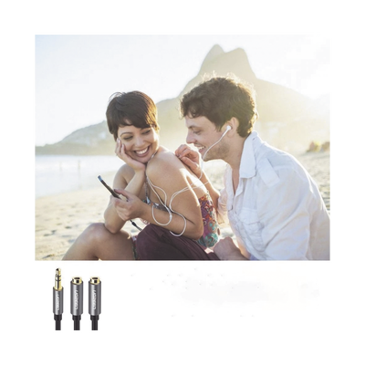 Cable Adaptador/Divisor de Audio de 3.5mm Macho a 2 Terminales de 3.5mm Hembra / 25 cm de Longitud / Cable TPE / Color Negro