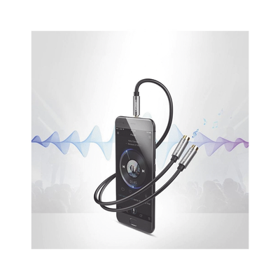 Cable Adaptador/Divisor de Audio de 3.5mm Macho a 2 Terminales de 3.5mm Hembra / 25 cm de Longitud / Cable TPE / Color Negro