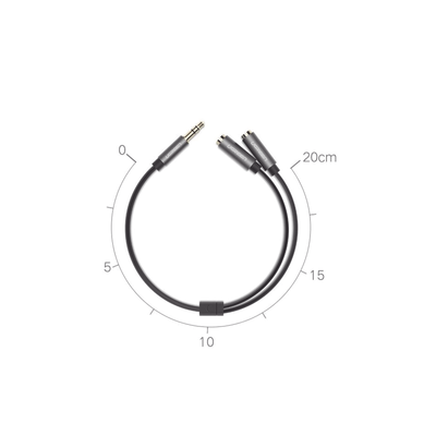 Cable Adaptador/Divisor de Audio de 3.5mm Macho a 2 Terminales de 3.5mm Hembra / 25 cm de Longitud / Cable TPE / Color Negro