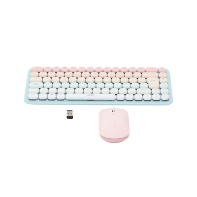 Paquete de Teclado y Mouse | 85 teclas en Español | Bluetooth y 2.4GHz |  Mouse Ambidiestro  | Sensor de DPI ajustable | Efectos de Iluminación del Teclado | Amplia compatibilidad | Color Rosa.