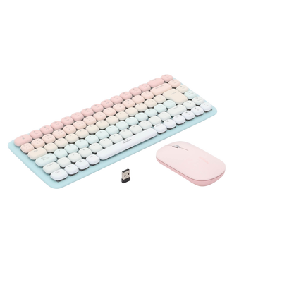 Paquete de Teclado y Mouse | 85 teclas en Español | Bluetooth y 2.4GHz |  Mouse Ambidiestro  | Sensor de DPI ajustable | Efectos de Iluminación del Teclado | Amplia compatibilidad | Color Rosa.