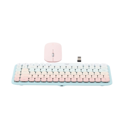 Paquete de Teclado y Mouse | 85 teclas en Español | Bluetooth y 2.4GHz |  Mouse Ambidiestro  | Sensor de DPI ajustable | Efectos de Iluminación del Teclado | Amplia compatibilidad | Color Rosa.