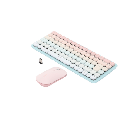 Paquete de Teclado y Mouse | 85 teclas en Español | Bluetooth y 2.4GHz |  Mouse Ambidiestro  | Sensor de DPI ajustable | Efectos de Iluminación del Teclado | Amplia compatibilidad | Color Rosa.
