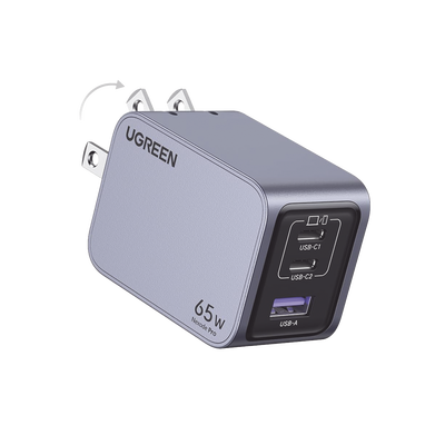 Cargador de 65W serie Nexode Pro | 3 Puertos de Carga Rápida | 2 USB-C | 1 USB-A | Tecnología GaNInfinity | PD3.1 de 65W / QC4.0 | Tecnología de Protección Térmica | Optimiza la Carga | Caja de Aluminio | Incluye Cable U