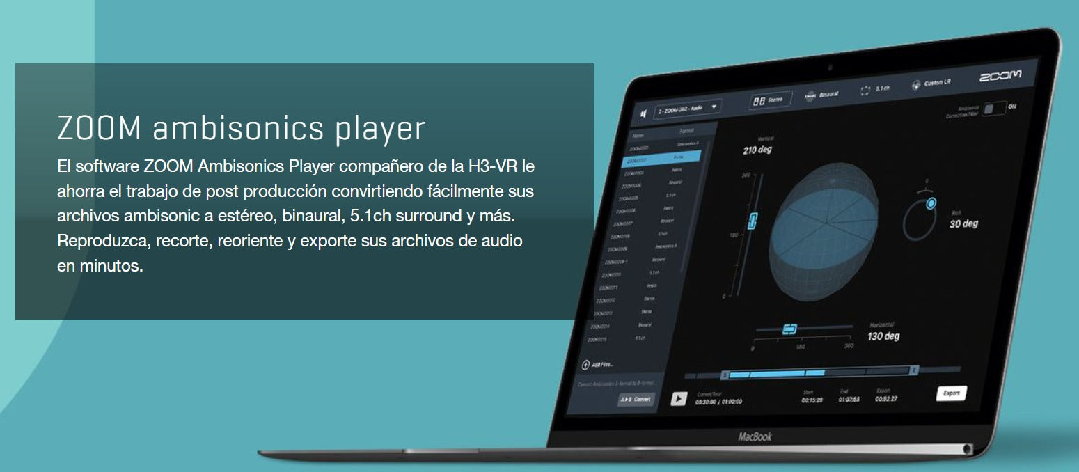 ZOOM H3-VR Grabadora de Audio 360° Ambisonic VR con 4 Micrófonos Integrados | Interfaz de Audio USB 24-bit/96kHz para Realidad Virtual y Audio Espacial | Modos Binaural y Estéreo, Soporta MicroSD 512GB | Grabación Envolvente de Esfera Completa Pro