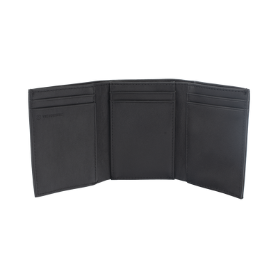 Cartera Athens Negra de Piel con Compartimento de Micromalla para ID. Doblable en 3 Partes con Divisor de Billetes. Pocket Wallet