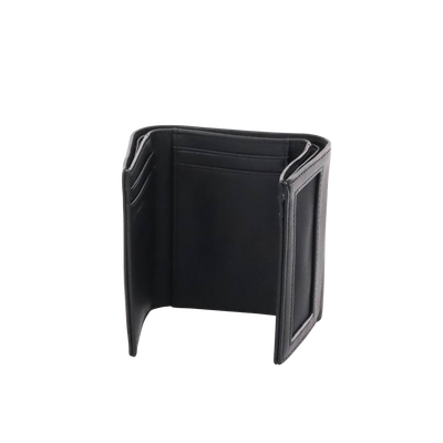 Cartera Athens Negra de Piel con Compartimento de Micromalla para ID. Doblable en 3 Partes con Divisor de Billetes. Pocket Wallet