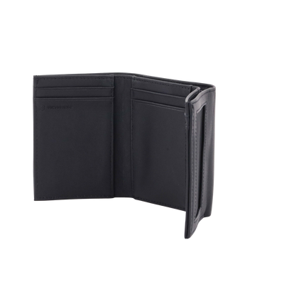 Cartera Athens Negra de Piel con Compartimento de Micromalla para ID. Doblable en 3 Partes con Divisor de Billetes. Pocket Wallet
