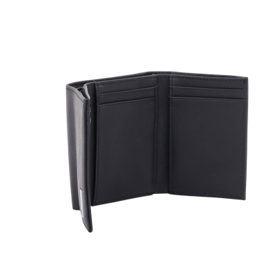 Cartera Athens Negra de Piel con Compartimento de Micromalla para ID. Doblable en 3 Partes con Divisor de Billetes. Pocket Wallet